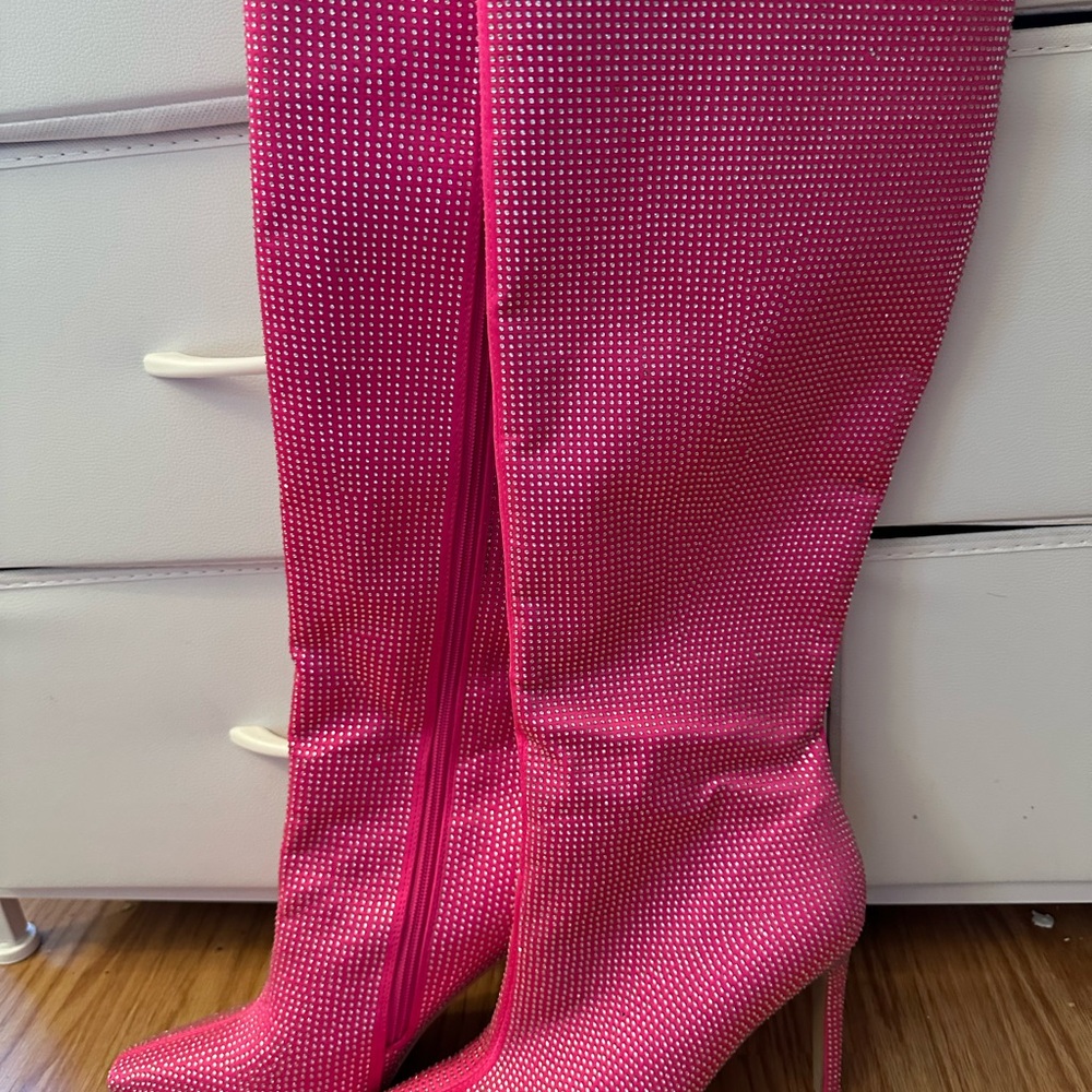 Elegant Hot Pink Sparkle Stiletto Boots